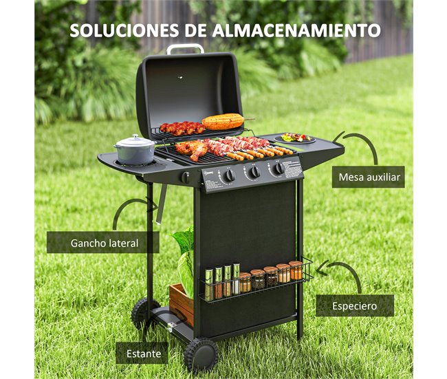 Barbecue a Gás Aço e ABS Outsunny Preto