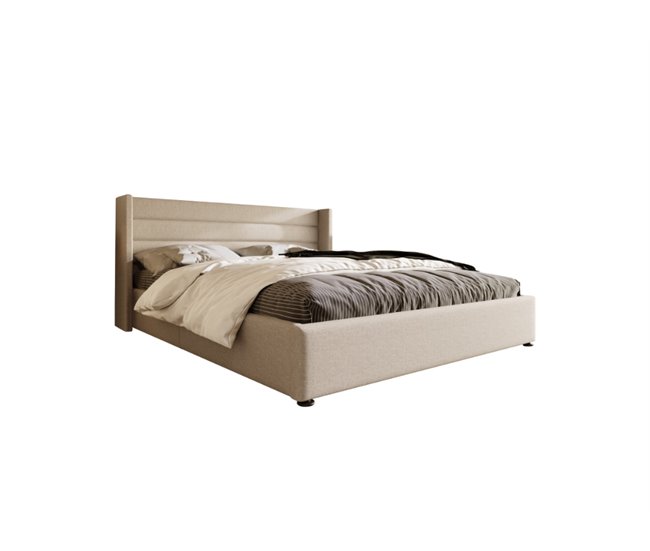 Cama de casal de linho com armazenamento 172x214