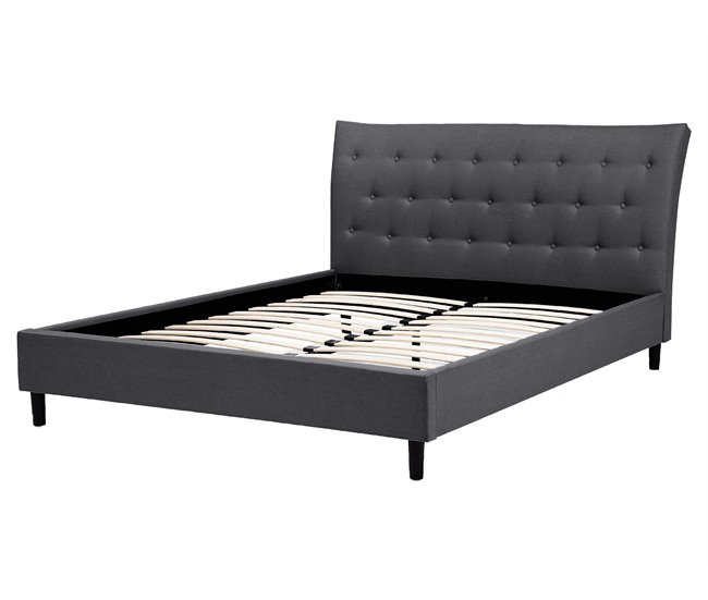 Beliani Cama com estrado Poliéster SAVERNE 177x228 Cinza Claro