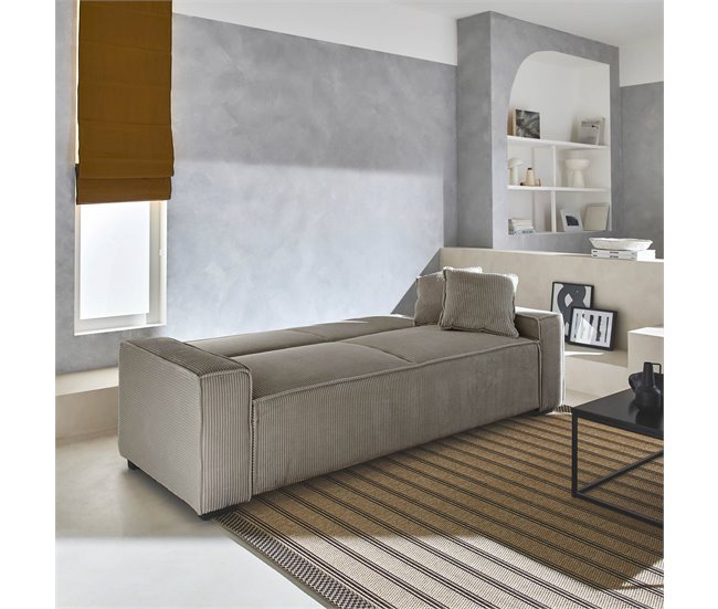 Sofá-cama de bombazina de 3 lugares Bege