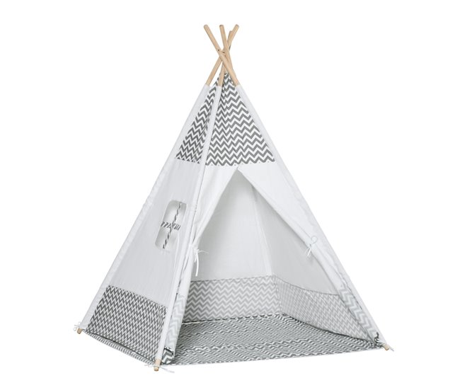 Tenda Tipi Infantil Madeira de Pinho, Poliéster e Algodão HOMCOM Cinza