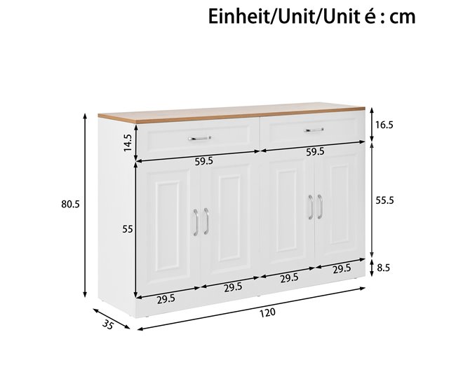 Aparador com 4 portas e 2 gavetas Branco