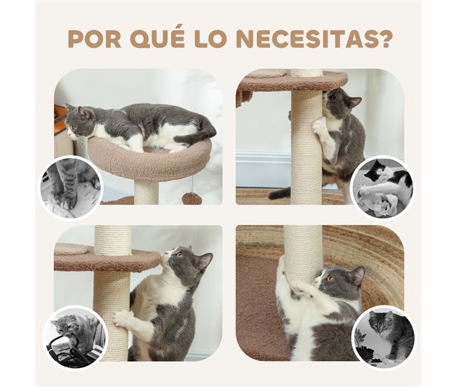 Arranhador para Gatos Melamina de Madeira e Juta; PawHut Castanho