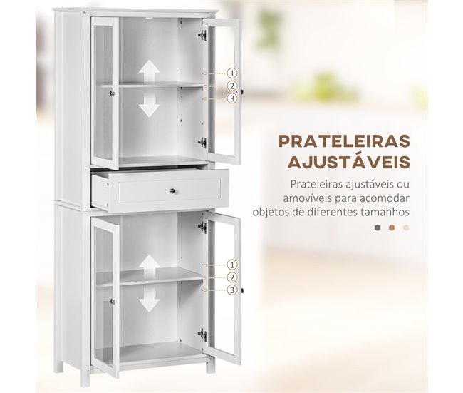 Armário de Cozinha MDF e Vidro Temperado HOMCOM, casa - cozinha Branco