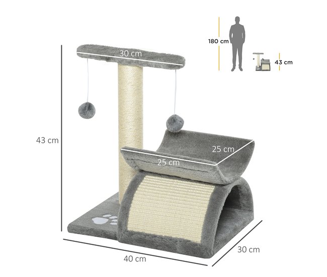 Arranhador para Gatos Aglomerado de Madeira, Pelúcia e Sisal Cinza