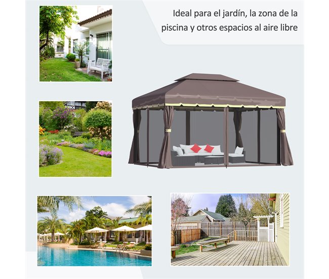 Pérgola de Jardim Alumínio e Poliéster Outsunny 390x290 Castanho