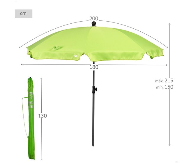 Aktive Beach Guarda-sol grande inclinável verde 200 cm UV30 Verde