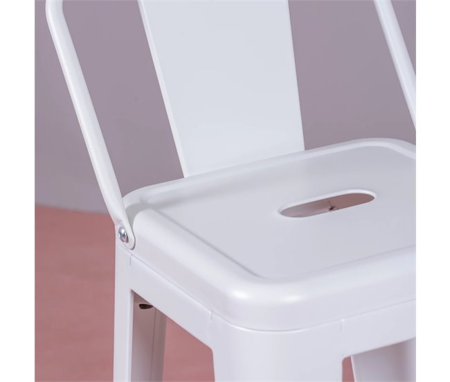 Banqueta industrial de metal com encosto baixo  - Bistro Branco