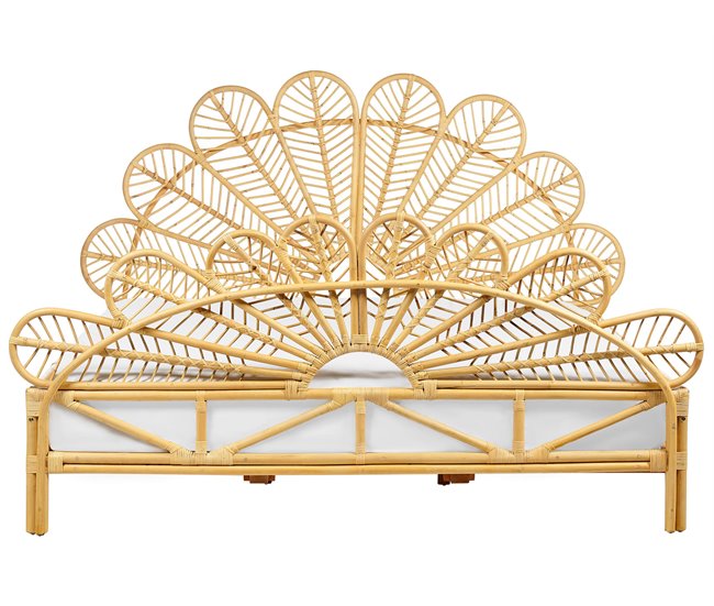Beliani Cama com estrado Rattan/vime FLORENTINE 187x207 Castanho