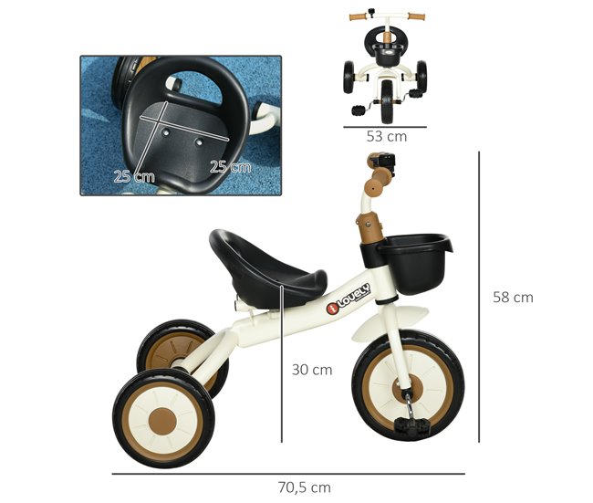 Triciclo para Crianças Metal, EVA, PP e PE AIYAPLAY Branco