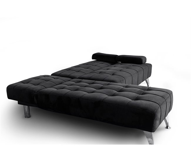 Sofá-cama com chaise longue e mesa de apoio Preto