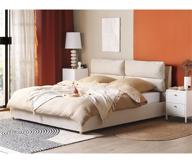 Beliani Cama baú Veludo BATILLY 194x224 Bege