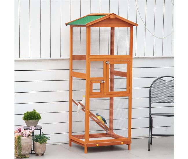 Gaiola para Pássaros Madeira de Abeto PawHut Laranja