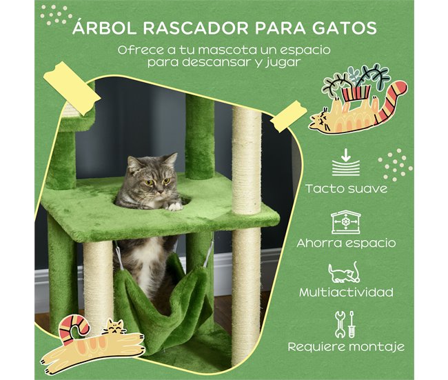 Arranhador para Gatos Aglomerado de Madeira, Sisal e Poliéster Verde