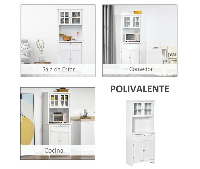 Armário de cozinha MDF, vidro temperado HOMCOM, casa - cozinha 68 Branco