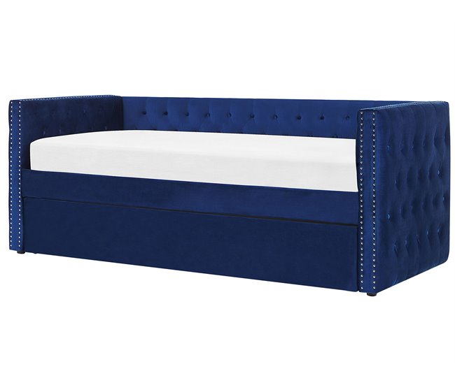 Beliani Cama com estrado Veludo GASSIN 100x231 Azul Marino