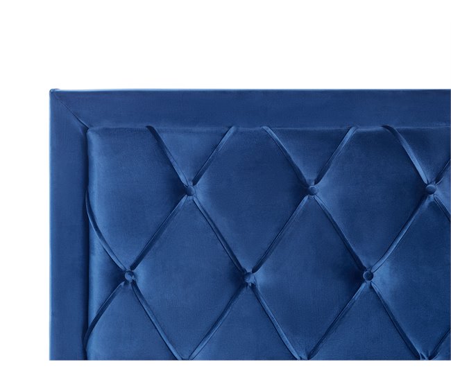 Beliani Cama com armazenamento Veludo LIEVIN 145x217 Azul Marino