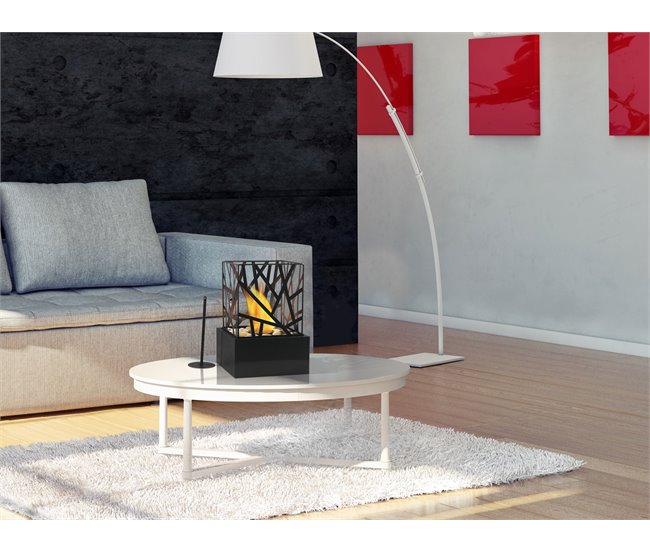 Lareira de mesa a etanol com design em aço esmaltado Preto