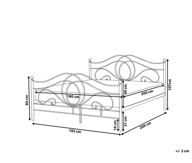 Beliani Cama com estrado Metal LYRA 182x209 Preto