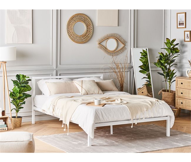 Beliani Cama com estrado Metal CUSSET 167x209 Branco