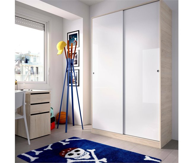 Armário 2 portas com efeito madeira 120 Branco