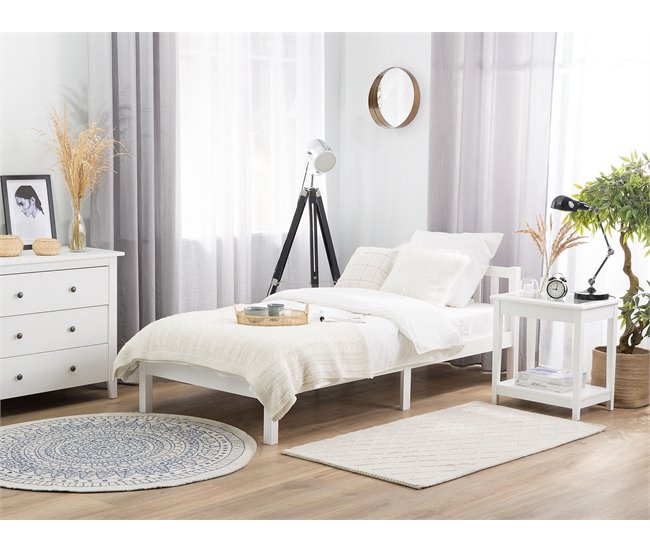 Beliani Cama com estrado Pinho FLORAC Branco