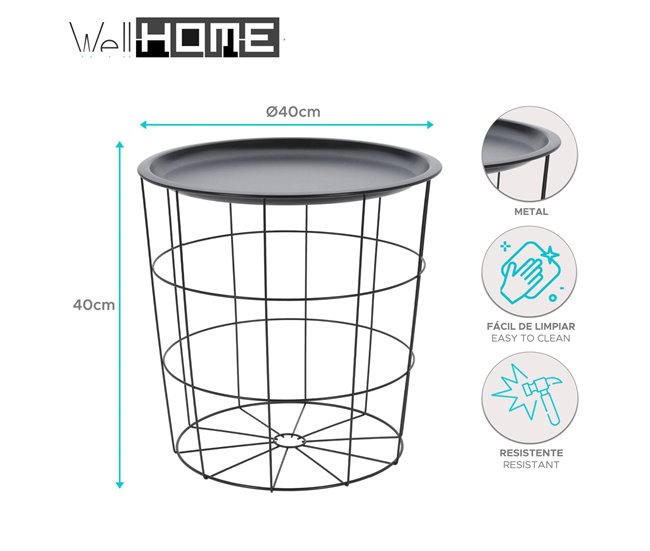 Well Home Mesa lateral de metal Preto
