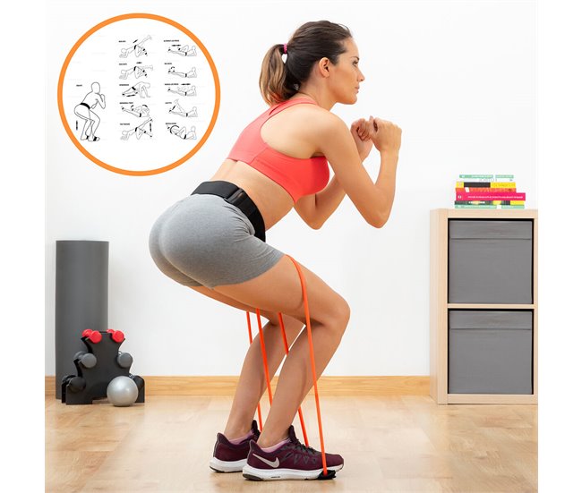 Cinto com Elásticos de Resistência para Glúteos e Guia de Exercícios Laranja