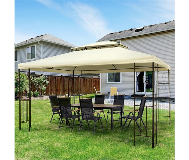 Pérgola de Exterior Aço e Poliéster Outsunny 295x392 Bege
