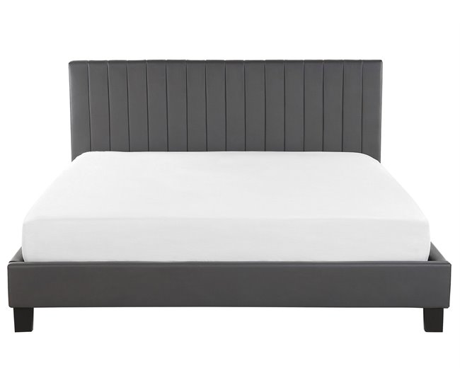 Beliani Cama com estrado Poliéster POITIERS 191x215 Cinza