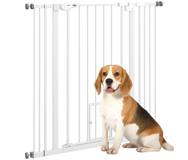 Barreira de Segurança Cães Aço e Plástico PawHut Branco