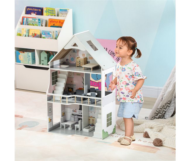 Casa de Bonecas MDF e Madeira de Pinho AIYAPLAY Cinza