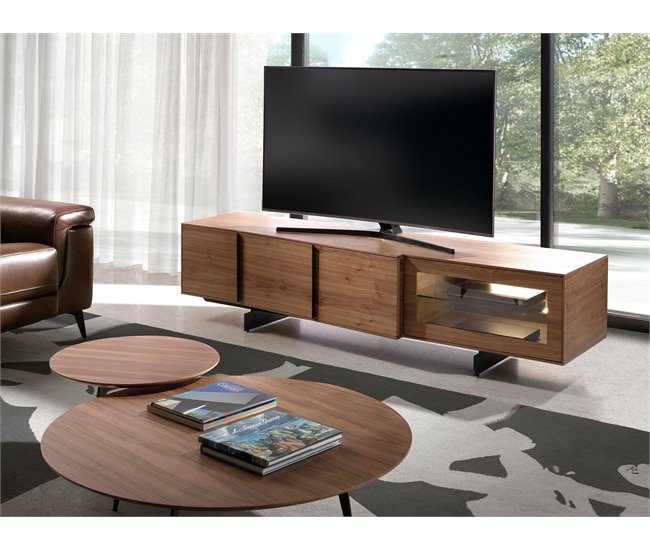 ANGEL CERDA Armário para televisão em nogueira e aço preto com iluminação interior Nogal