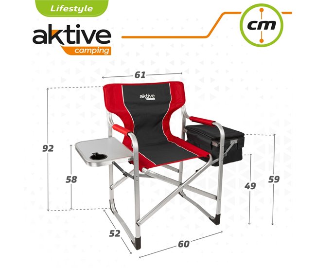 Cadeira de camping diretor com mesa e bolsa térmica Aktive Preto/ Vermelho