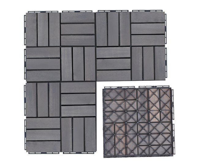 Conjunto de 10 ladrilhos Alliste click 12 ripas acácia/plástico Cinza