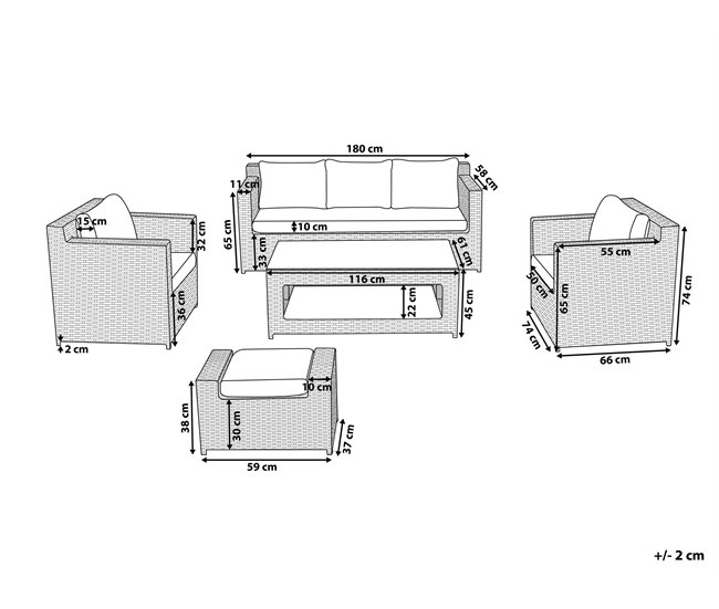 Beliani Conjunto lounge Ratan sintético ROMA Branco