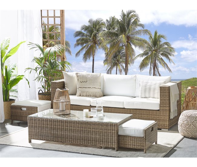 Beliani Conjunto lounge Ratan sintético BELLUNO Branco