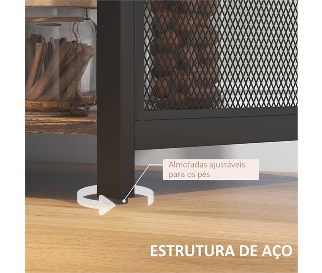 Aparador de Cozinha aço, melamina de madeira Castanho