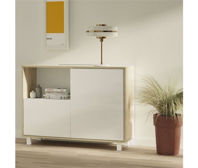 Aparador Lux 2 Portas para Sala Branco/ Madeira