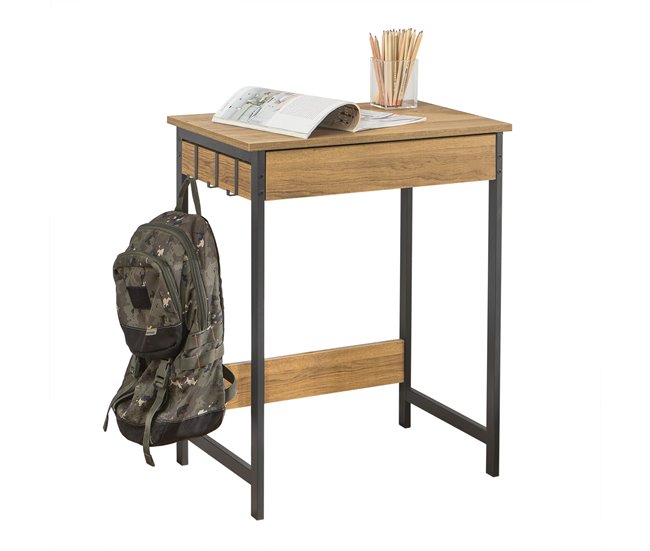 Mesa de escritório com 1 gaveta e 3 ganchos FWT43-N SoBuy Natural