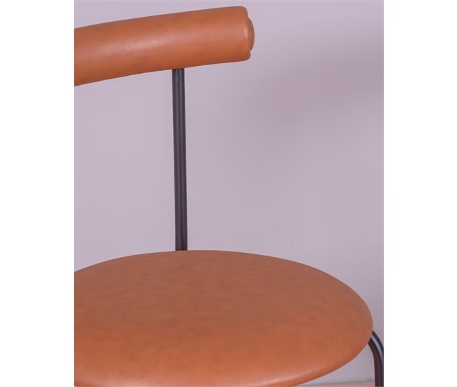 Cadeira de jantar  estofada em couro sintético - Elbow Castanho