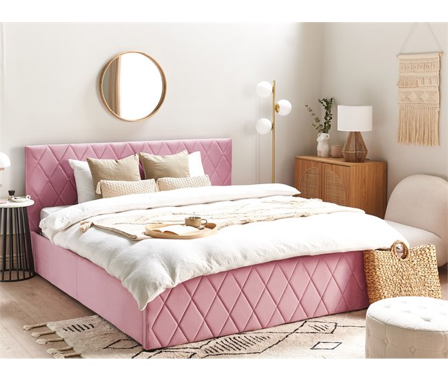 Beliani Cama com estrado Veludo ROCHEFORT 190x214 Rosa