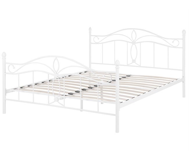 Beliani Cama com estrado Metal ANTLIA 148x209 Branco