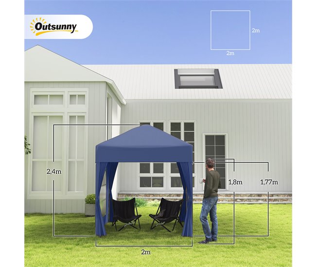 Pérgola de Jardim Aço e Tecido de Oxford Outsunny 200x200 Azul