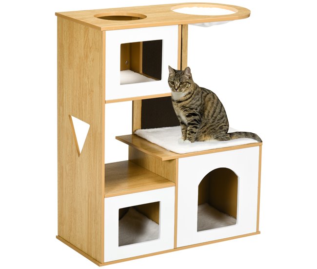 Casa para Gatos MDF e Pelúcia PawHut Castanho