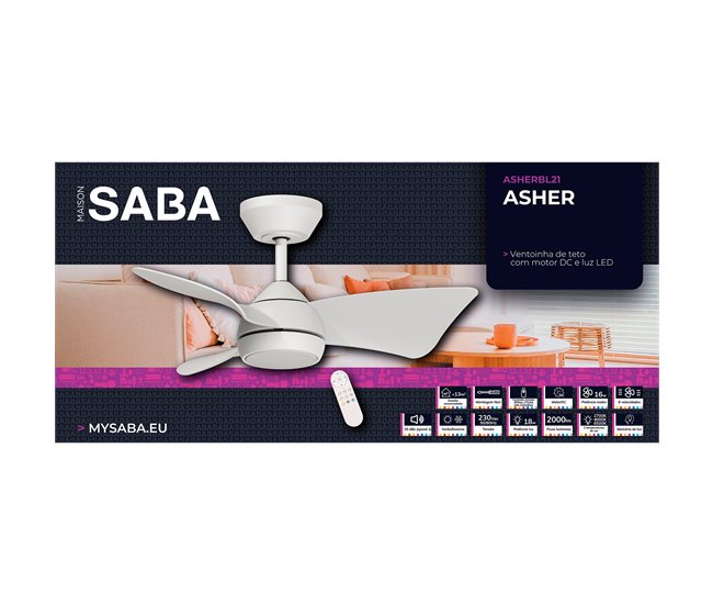 Ventoinha de teto ASHER com pás LED motor DC Branco