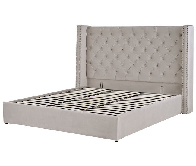 Beliani Cama com armazenamento Veludo LUBBON 210x217 Cinza Claro
