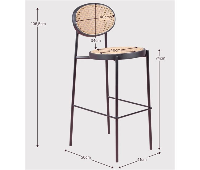Banqueta vintage com design clássico em rattan natural - North Preto