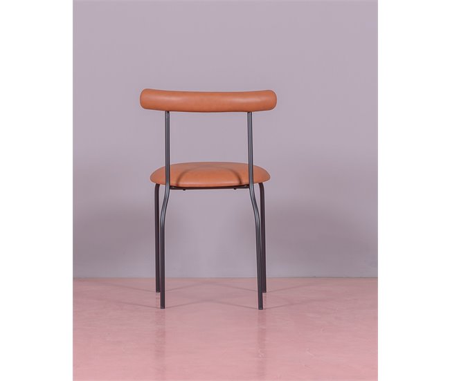 Cadeira de jantar  estofada em couro sintético - Elbow Castanho