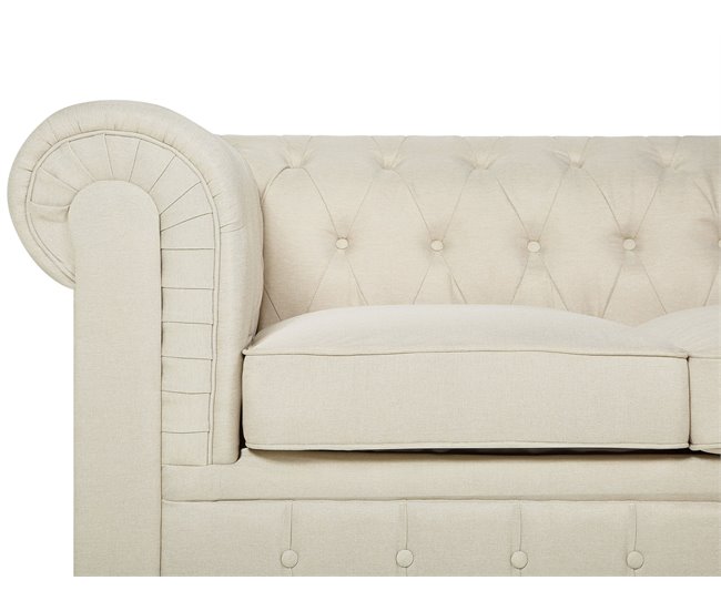 Beliani Sofá Chesterfield Poliéster CHESTERFIELD Areia